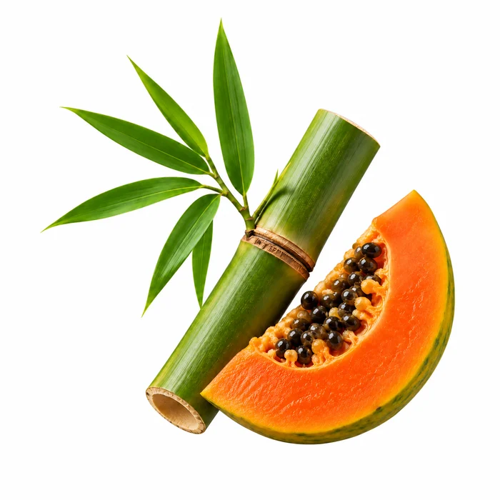 Bambú y papaya, referencia botánica ilustrativa